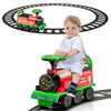 Kids ride-on electric toy train in green with 16 track pieces, designed for indoor and outdoor fun for ages 3+.