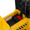 Close-up of the battery compartment in the 6V Electric Caterpillar Construction Vehicle, featuring a hidden charging.