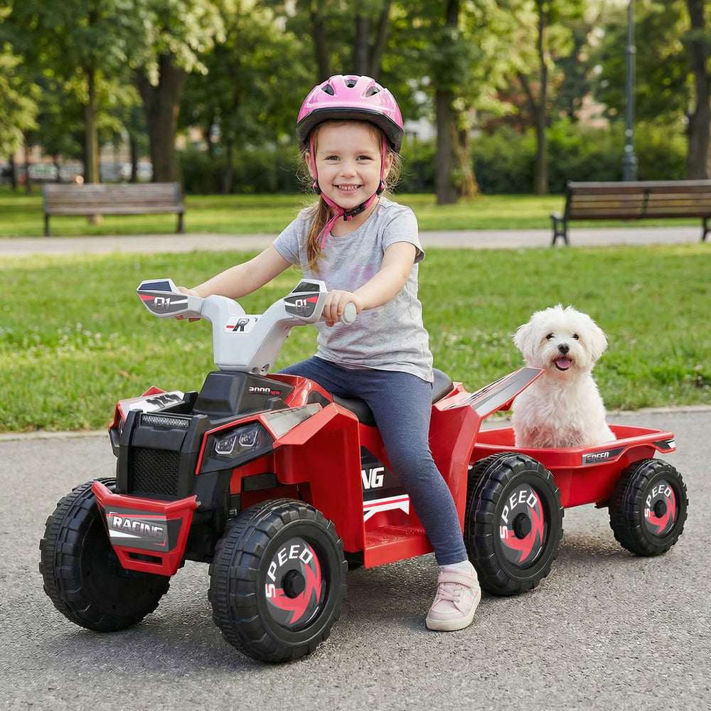 6V Kids Electric ATV Quad Car with Detachable Trailer-Red - Gallery View 1 of 11