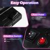 Close-up of the intuitive switch and foot pedal on the pink 6V kids electric motorcycle for easy operation.