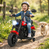 Kids motorcycle in red with headlight, training wheels, and cozy seat for safe outdoor riding fun.
