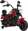 Red 6V kids motorcycle with headlight, training wheels, and comfortable seat for safe riding and fun playtime.