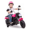 Kids motorcycle in pink with detachable training wheels, designed for ages 2-5, featuring music and a headlight.