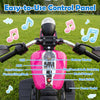 Easy-to-use control panel of the pink 6V kids motorcycle features music, horn, and battery display for ages 2-5.