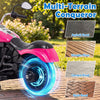 Pink 6V kids motorcycle with detachable training wheels, designed for ages 2-5, perfect for various terrains.