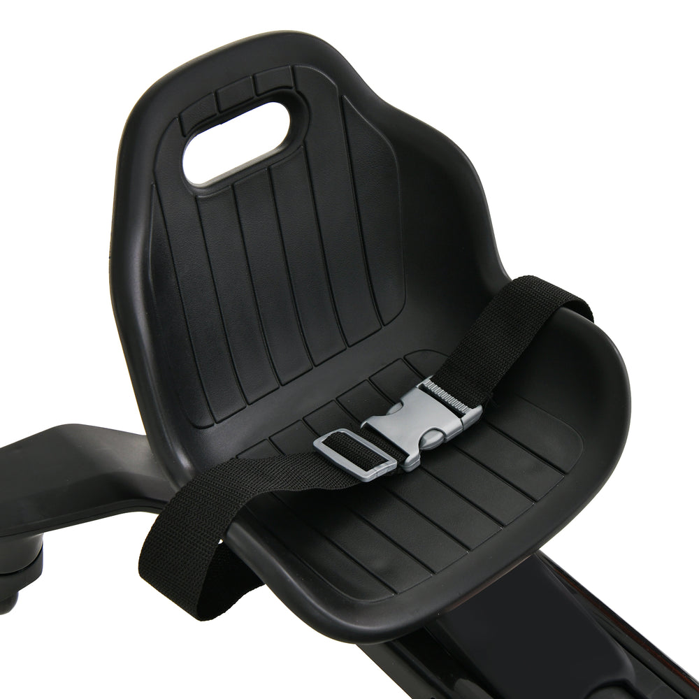 Black seat of the 6V Kids Ride on Drift Car featuring a safety belt and adjustable height for secure driving fun.