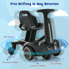 Kids ride-on drift car in black with 360° spin, adjustable heights, and durable wheels for thrilling adventures.