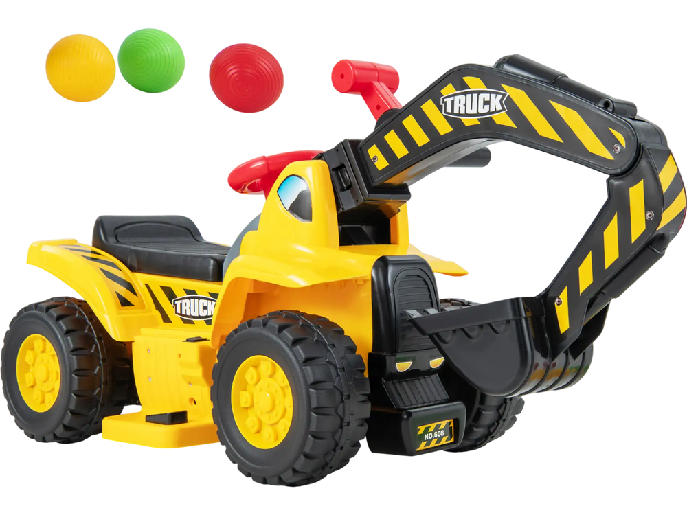 6V Kids Ride On Excavator Fun Digger with Folding Basketball Hoop