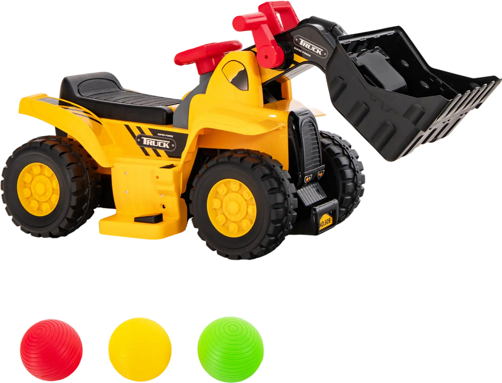6V Kids Ride On Bulldozer with Folding Basketball Hoop and Balls