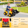 Kids ride-on bulldozer in yellow with sound effects, adjustable handles, and folding basketball hoop for fun outdoor.
