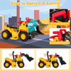 Kids ride-on bulldozer with adjustable arm height and bucket angle, featuring sound effects and a folding basketball.