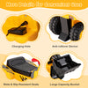 Detail view of the 6V Kids Ride On Bulldozer features a charging hole, anti-rollover device, and wide slip-resistant.