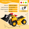 Kids ride-on bulldozer in yellow with adjustable bucket, folding basketball hoop, and three colorful balls for fun play.