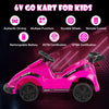 Pink 6V kids ride-on go-kart with remote control, safety belt, and durable wheels for outdoor fun and safety.