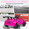 6V pink kids ride-on go cart with remote control, featuring durable PP wheels for various flat surfaces and safety belt.
