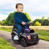 Kids ride-on police car in black with flashing lights, megaphone, and sturdy wheels for a fun outdoor experience.