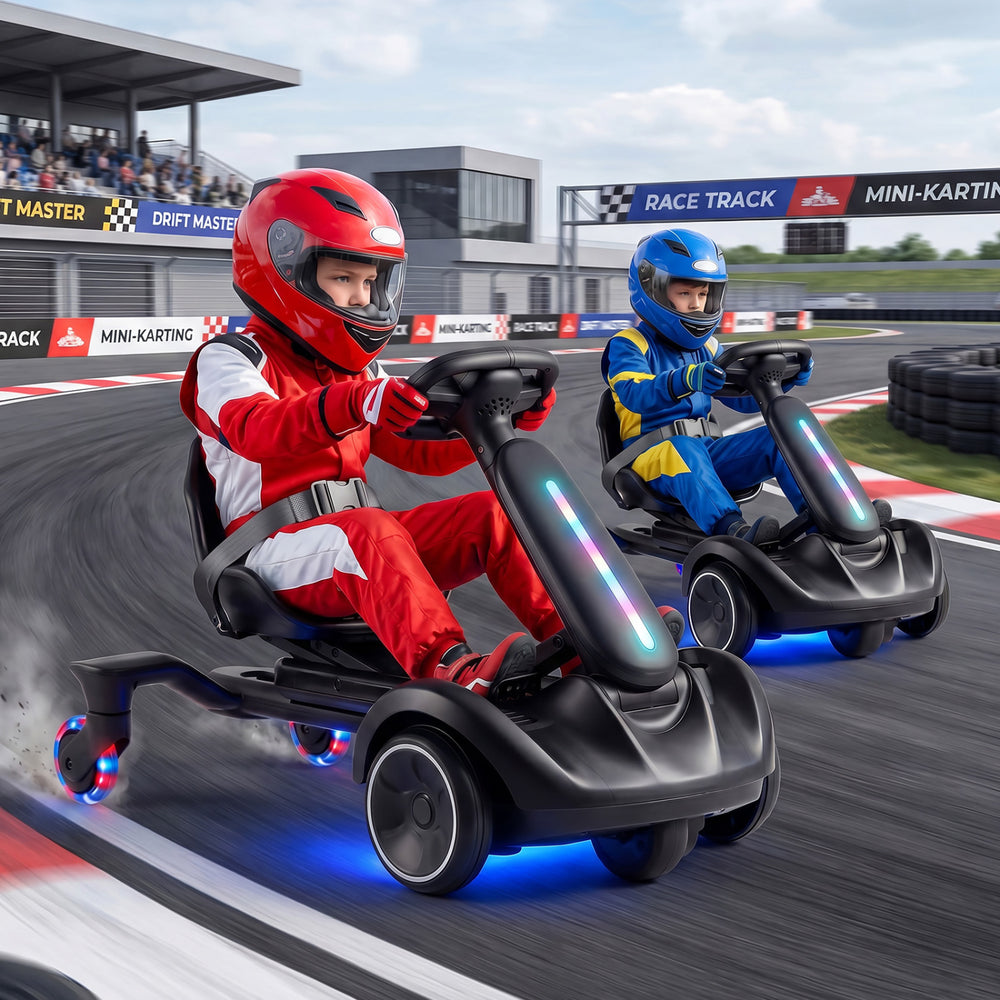 6V Ride-on Drift Car with Lights and Adjustable Seat-Black - Gallery View 1 of 10