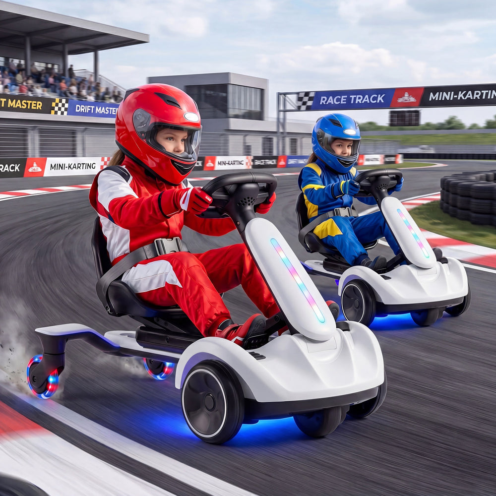 6V Ride-on Drift Car with Lights and Adjustable Seat-White - Gallery View 1 of 11