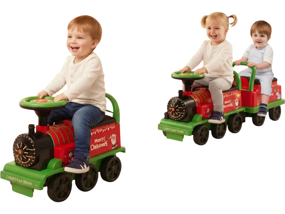 6V Toddler Ride On Train Combo: Track Ride & 2-Seater Carriage Set