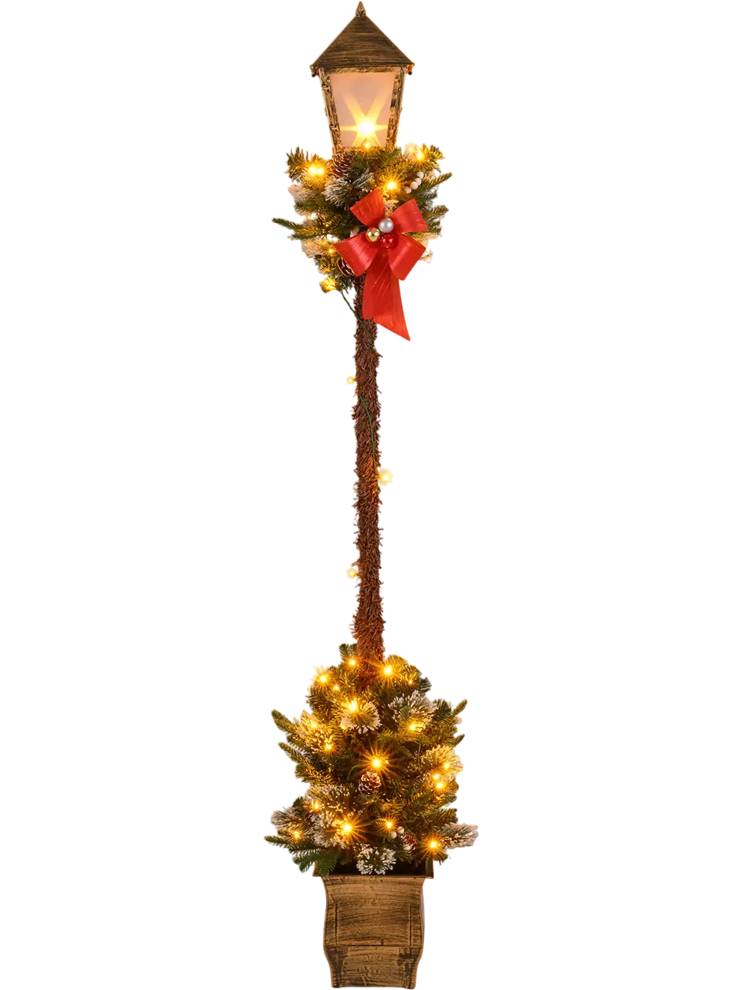 Costway 6.1' Pre-Lit Christmas Street Lamp with Snow-Flocked Greenery 64753189 New
