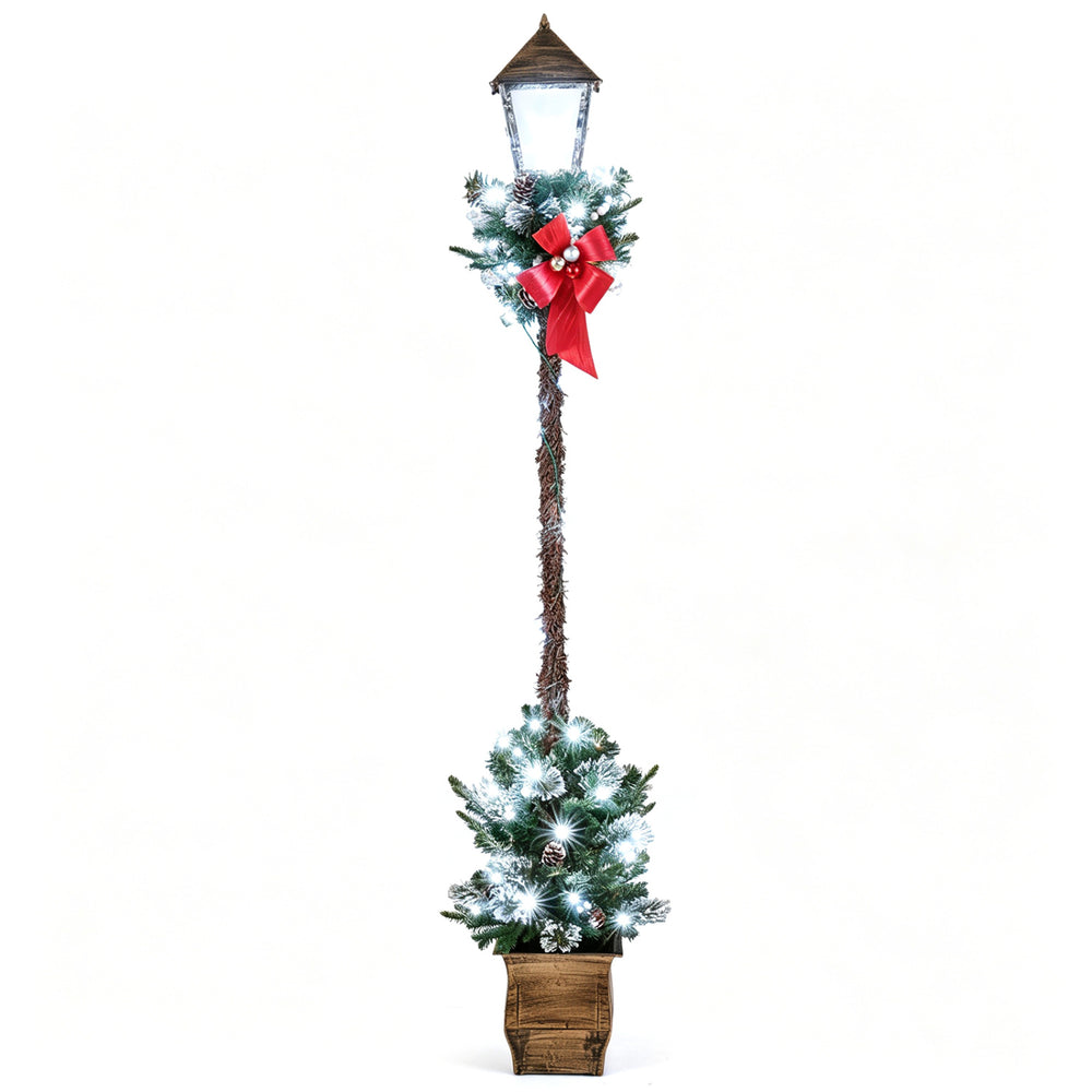 6.1 Feet Christmas Pre-lit Street Lamp with Artificial Greenery and Snow-flocked Branch Tips-Bright White - Gallery View 1 of 1