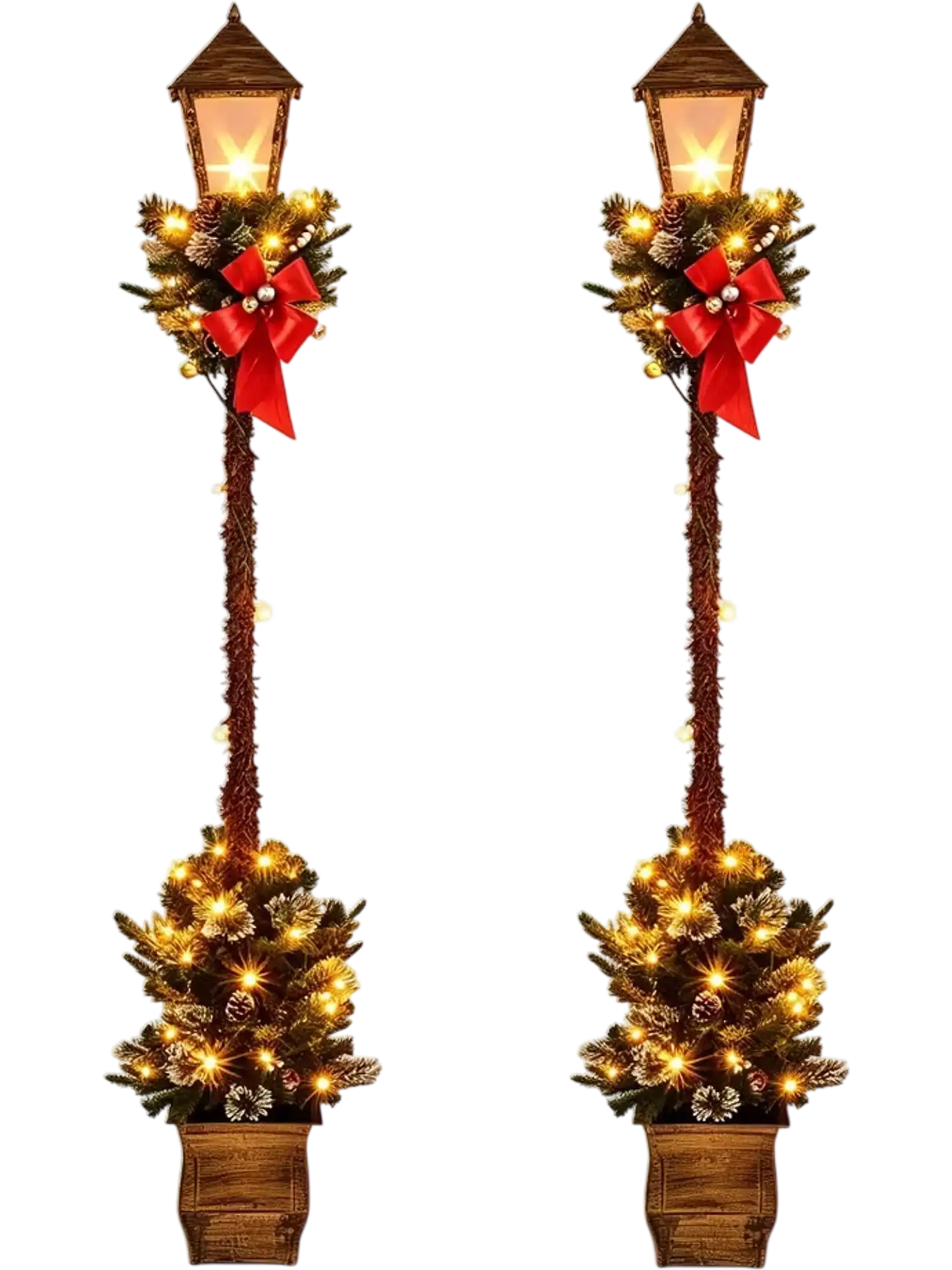 Costway Pre-lit Christmas Street Lamp Set of 2 w/ Greenery Snow-Flocked Tips 6.1' 64768600 New