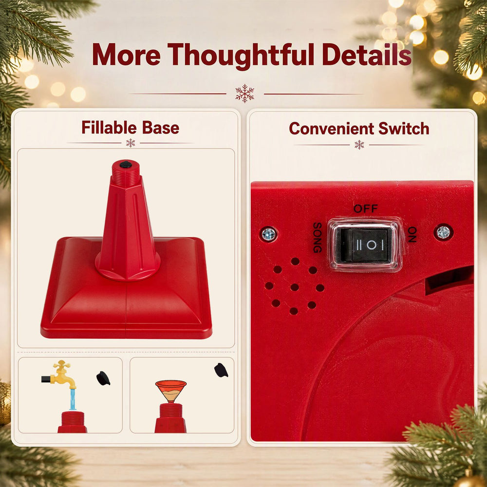 Red 6.1 ft Musical Christmas streetlight features a fillable base and convenient switch for festive indoor and outdoor decor.