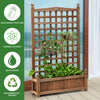 Solid wood planter box with trellis, weather-resistant design, ideal for garden or patio, supports climbing plants.
