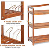 3-tier acacia wood shoe rack featuring side metal hooks and handles for easy mobility, ideal for various home spaces.