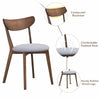 Upholstered dining chair with curved backrest and rubber wood legs, perfect for living room or dining room use.