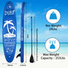 Inflatable stand up paddle board with adjustable paddle, non-slip deck, and three fins for stability and speed.