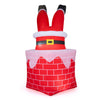 Christmas inflatable Santa Claus stuck in chimney with built-in LED lights and automatic moving legs for festive yard decoration.