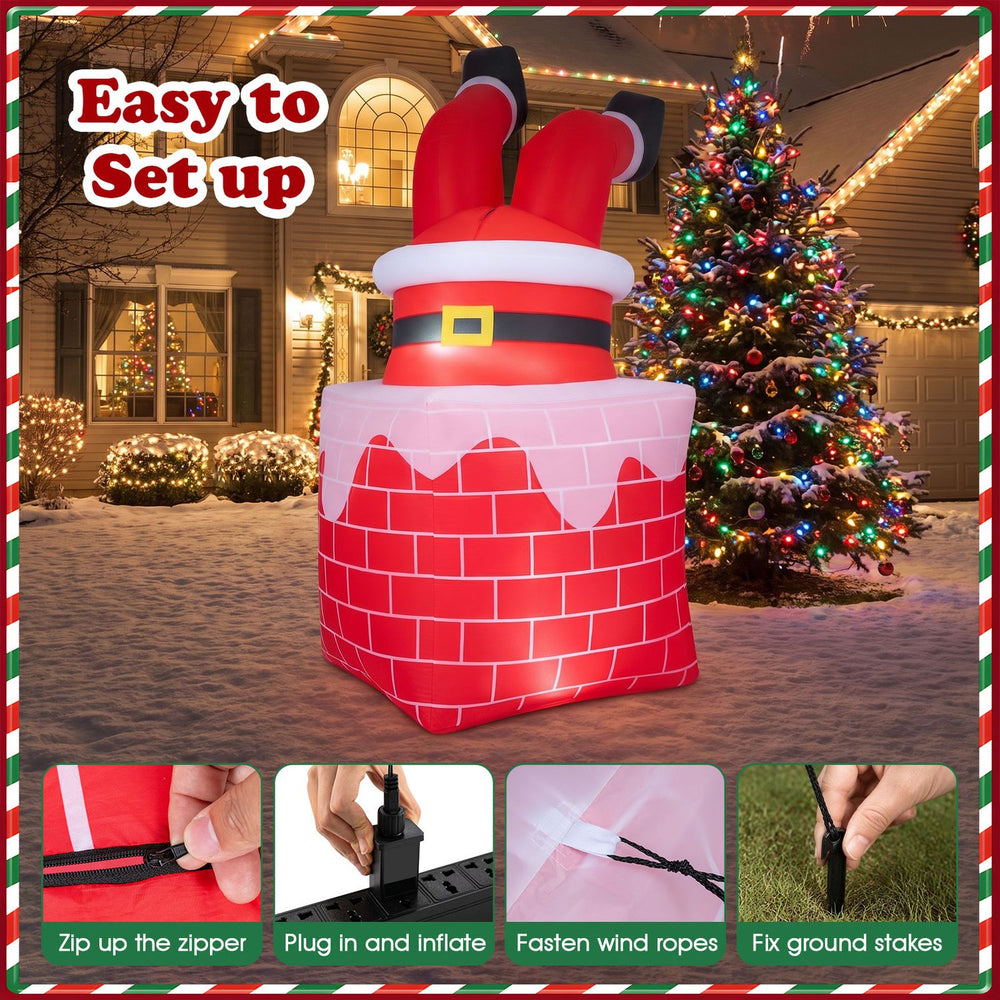 6.2 FT Christmas inflatable Santa Claus in chimney with LED lights and automatic moving legs for festive outdoor decoration.