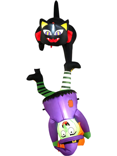 Costway 6.2' Halloween Hanging Inflatable Witch Black Cat LED Lights 45893902 New