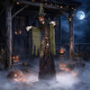 6.2 ft Halloween animated witch decoration showcases a creepy design with movable head and skeleton-style hands for eerie ambiance.