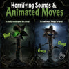 Life-size 6.2 ft animated Halloween man-eater plant features color-changing LEDs, horrifying sounds, and swaying head movements.