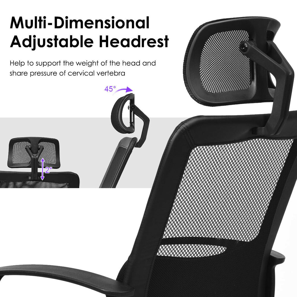 Adjustable headrest of the mesh office chair, designed for ergonomic support and airflow, perfect for office use.