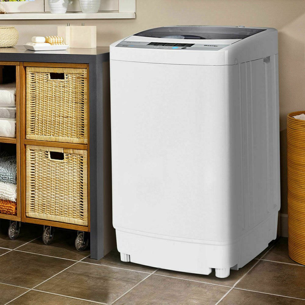 Compact 12 lbs full-automatic washing machine with 10 wash programs, ideal for small spaces like dorms and apartments.
