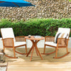 Round solid wood coffee side bistro table with X-shaped legs, perfect for outdoor patio or garden use.