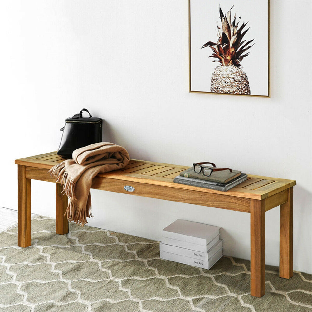 52-inch outdoor acacia wood dining bench featuring solid construction and natural finish, ideal for versatile indoor.