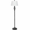 Black floor lamp with white fabric shade, part of a 3-piece lamp set, ideal for traditional or transitional decor.
