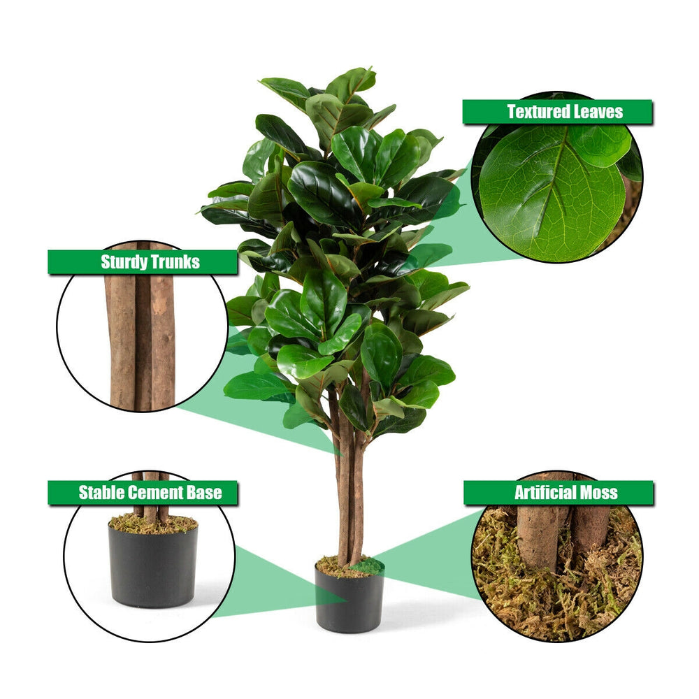 4 feet artificial fiddle leaf fig tree with textured leaves, sturdy trunks, and stable cement base for indoor or.
