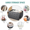 Foldable dark gray storage ottoman with large interior space for blankets, clothes, and shoes, ideal for living room or.