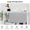 White 2-tier console table with X-design, offering large storage space for books and decor in living rooms or entryways.