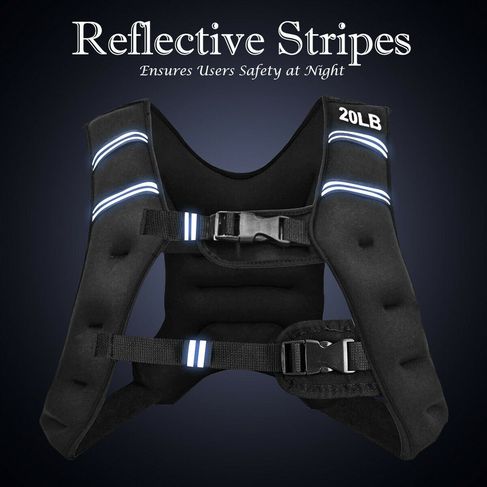 Adjustable 20 lbs training weight vest with reflective stripes, breathable material, and secure buckles for enhanced.