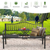 Patio garden bench with rustproof steel frame and adjustable center table, seats 2-3 for outdoor relaxation.