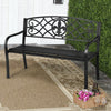 Heavy-duty 50-inch metal garden bench with modern backrest, powder-coated steel, perfect for outdoor spaces.