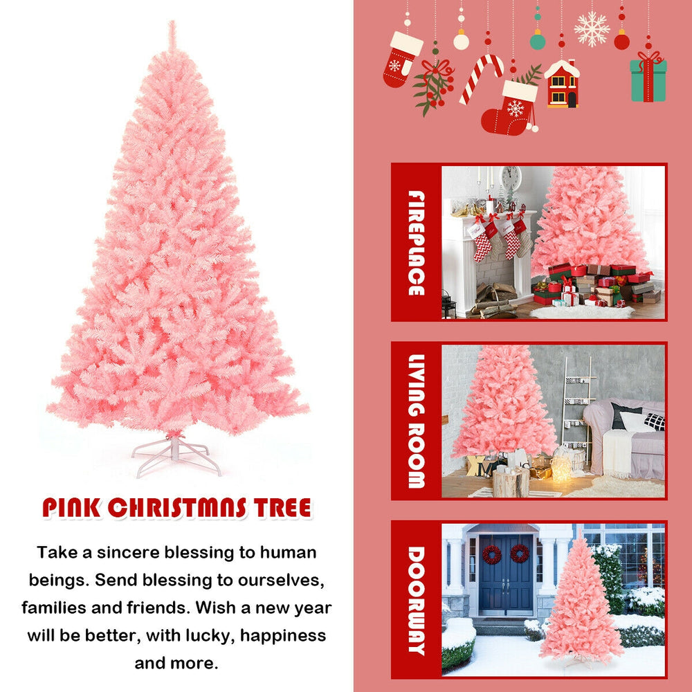 7.5 feet pink Christmas tree with full-bodied design, made of 100% new PVC, perfect for festive decorations.
