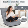 Adjustable gray floor chair with four positions, ergonomic design for gaming, reading, or TV, and foldable for easy.
