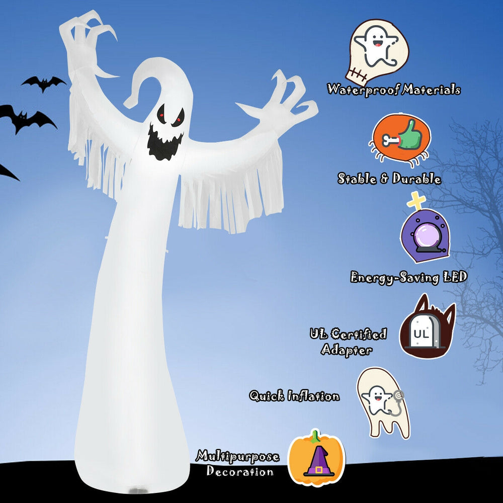 12 feet Halloween inflatable spooky ghost with LED lights, waterproof fabric, and quick inflation for outdoor.